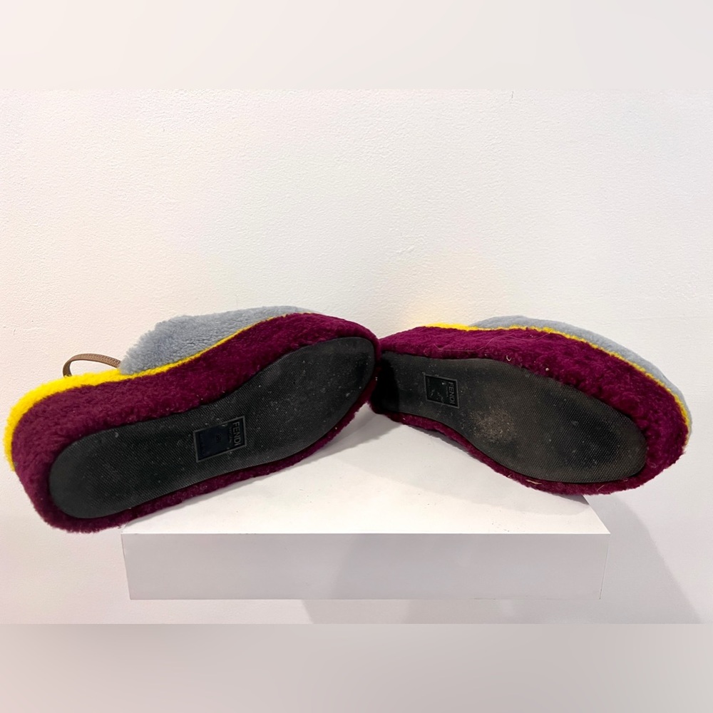 Fendi Multi Color Colorblock Platform Shearling Mules - Picture 9 of 12
